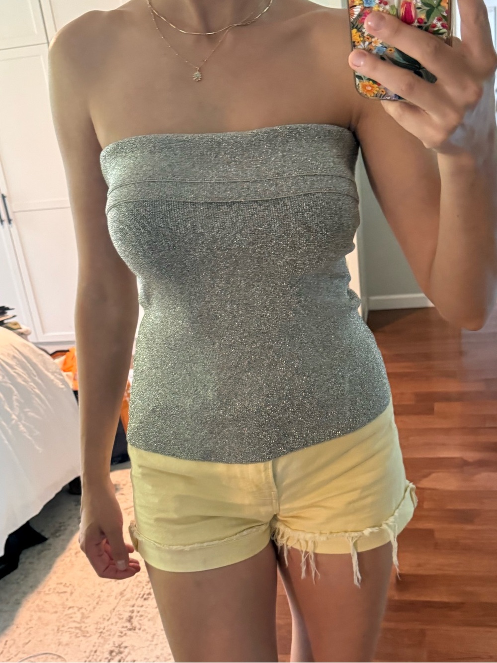 Reiss Silver Sparkle Strapless Tube Top